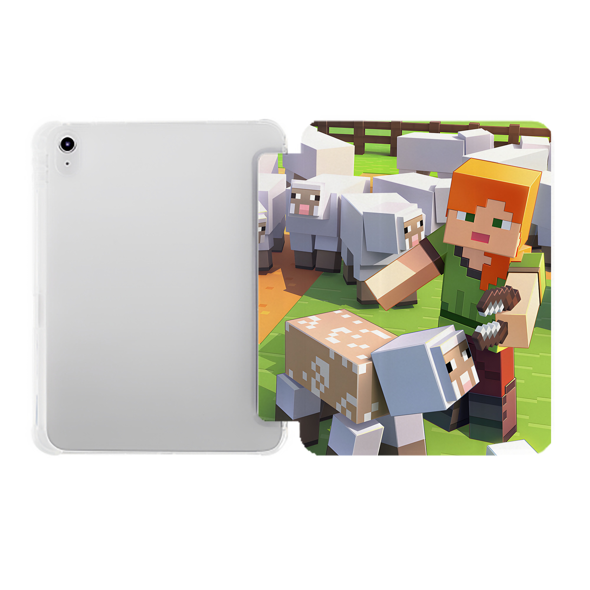 （画像用） マインクラフト ブロックの世界 Minecraft MC Block world IPad ケース ペン収納付き 三つ折りスタンド PUレザー×シリコン 対応機種9.5/10.5/10.9インチ